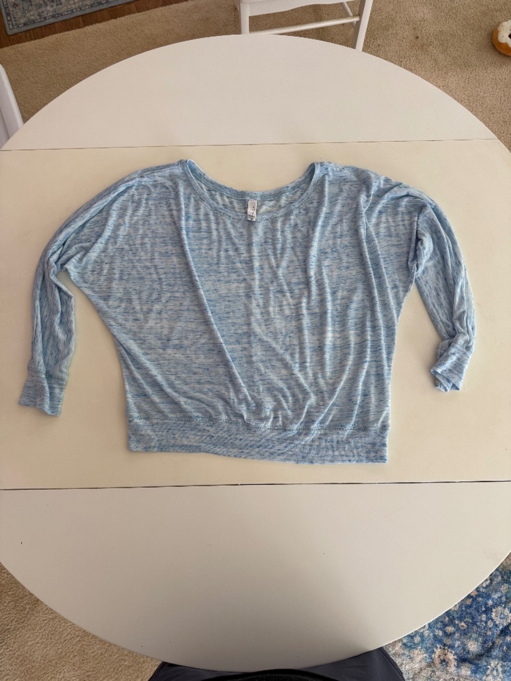 Long Sleeved Blue & White Marbled T-Shirt w Ribbed Hem, Size L